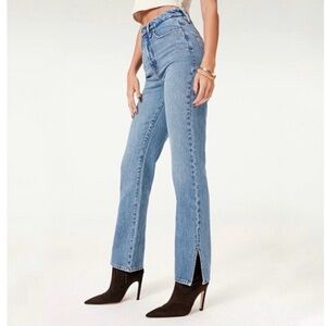 Good American Jeans Good Boy Boyfriend GB999TFT BLUE941 Side Slit Blue Size 6 28